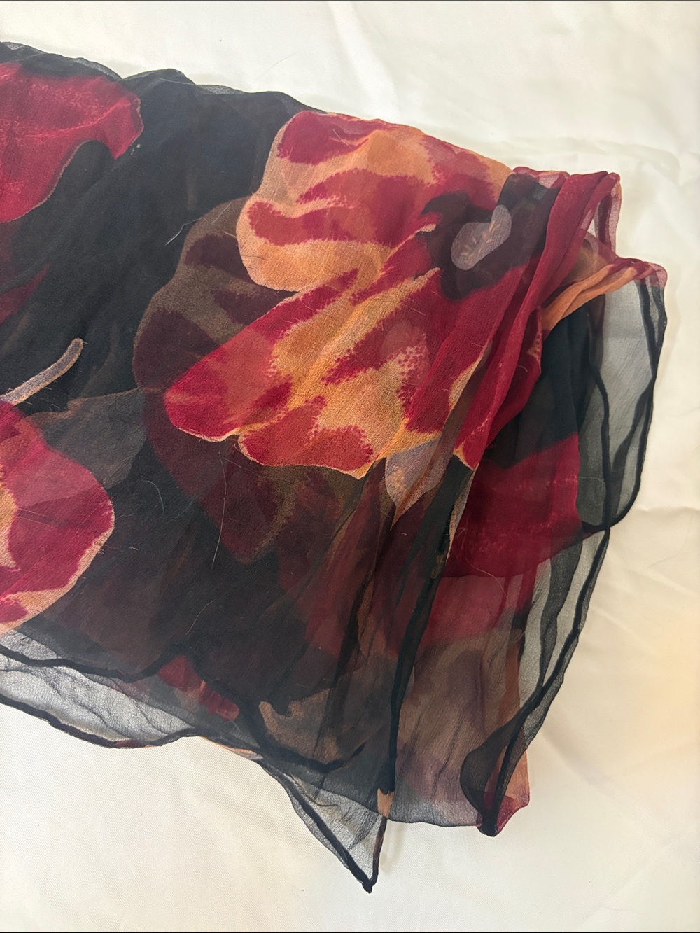 Women's Sheer Floral Scarf - Burgundy, Black & Tan - Picture 7 of 7